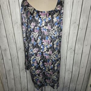 Express Black Floral Scoop Neck Dress with Blue, Pink & Cream Blossoms